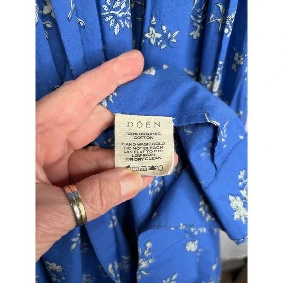 DOEN Deia Bouton de‎ Rose Blue Floral Smocked Puff Sleeve Midi Dress XS - Picture 7 of 7